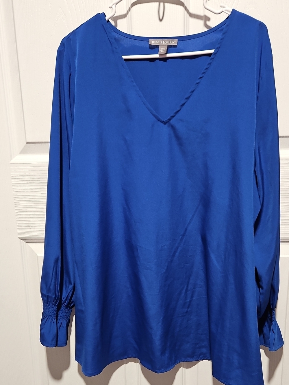 Jessica London Cobalt V-Neck Long Sleeve Blouse